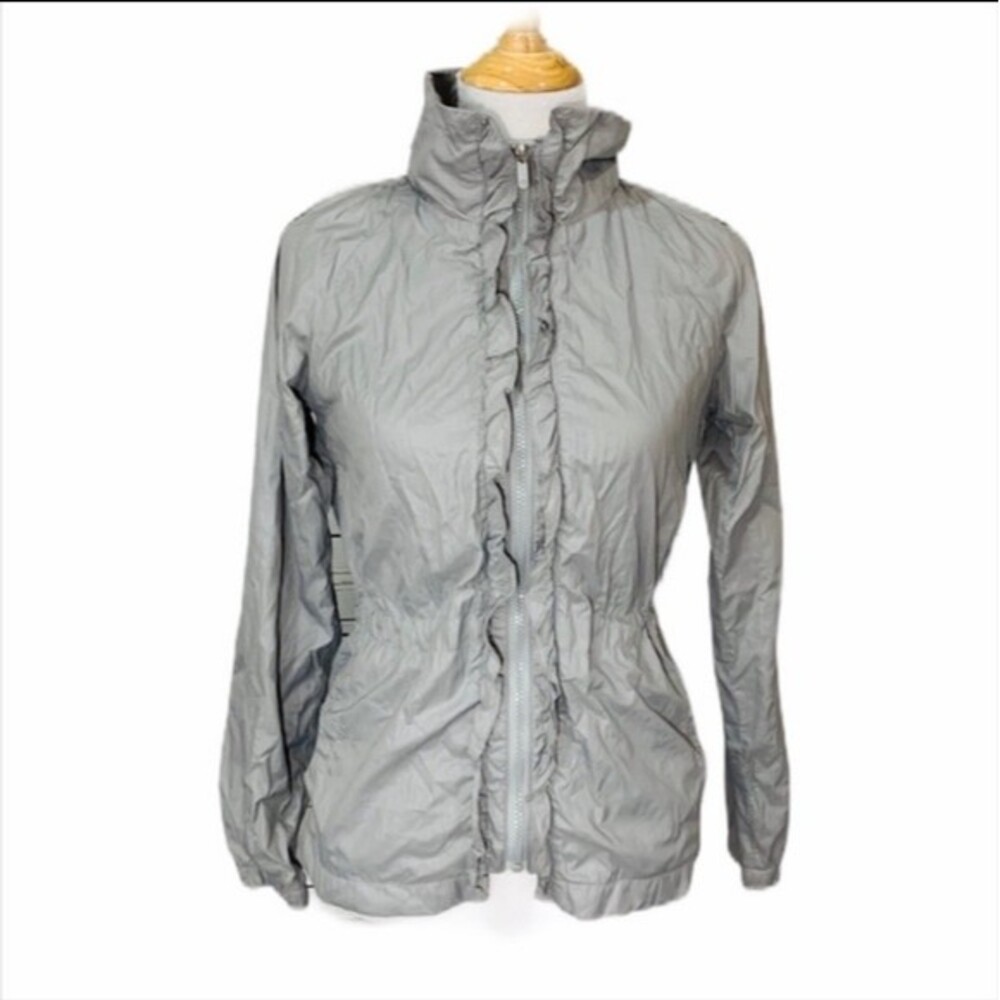 GAP Body Fit Jacket Large Y2K Gray Ruffle Pockets Windbreaker
